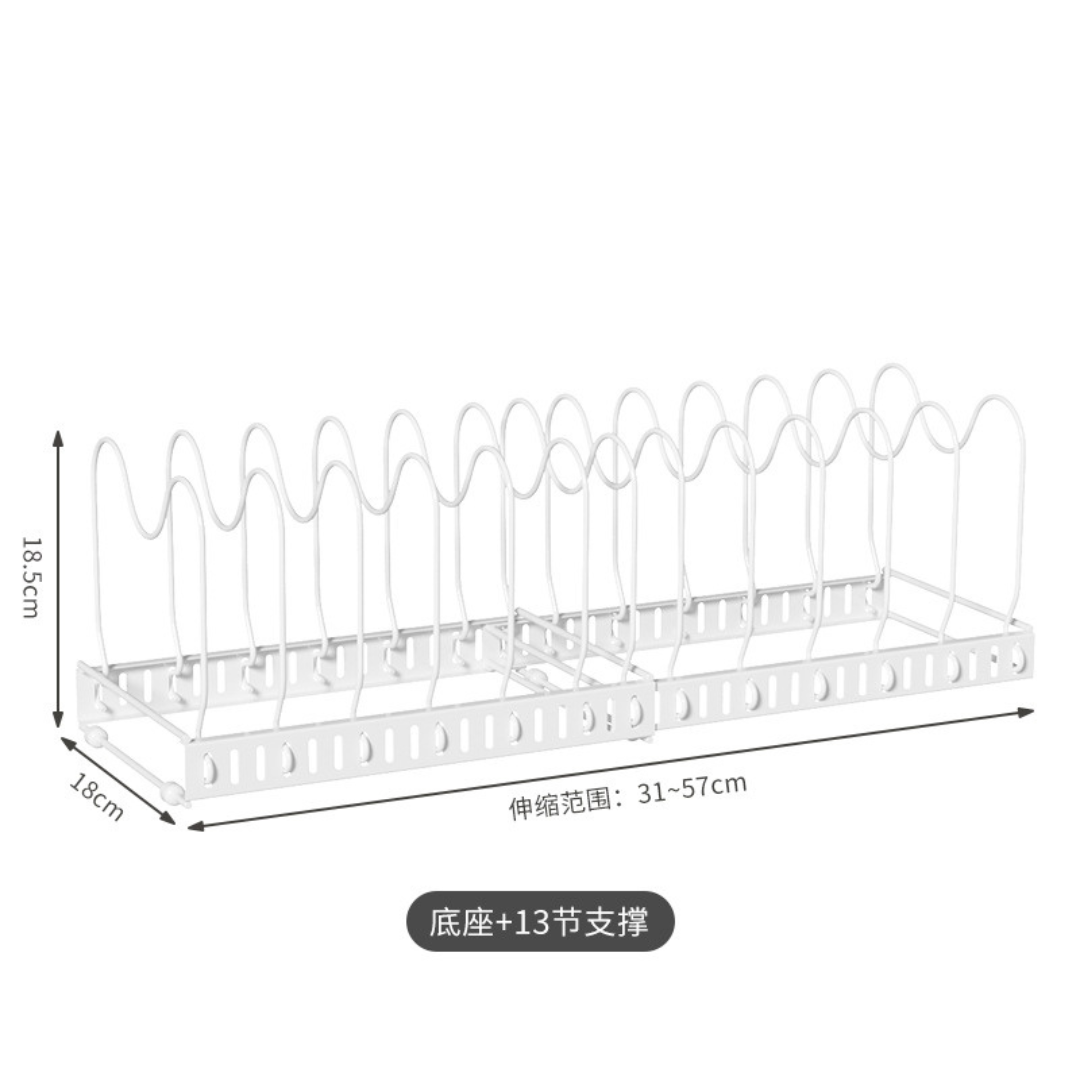 【伸縮式】鍋・フタ・お皿を一括収納 キッチンが一瞬で整う多機能ラック