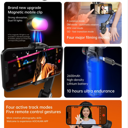 Hey Luna™ AOCHUAN Smart X Pro スマホ用3軸ジンバルスタビライザー｜OLED画面搭載・フェイストラッキング・インセプションモード・iPhone/Android対応・Vlog/ライブ配信/旅行に最適