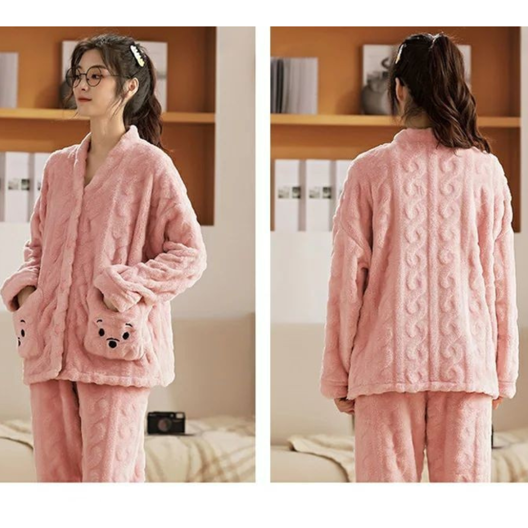 くまポケット付き もこもこコーラルフリースパジャマ