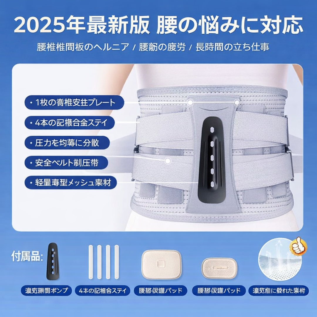 Hey Luna™ 薄型×通気性 温熱対応 腰サポーター.