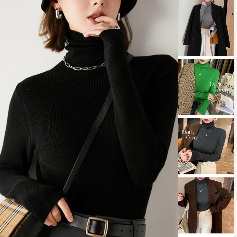 Hey Luna™.   エレガンスリブニット・ハイネックセーター｜秋冬の定番・美シルエット