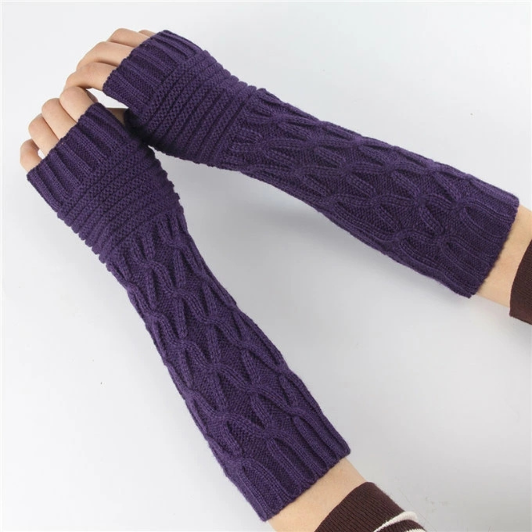 【Hey Luna】ニットアームウォーマー 手首まで暖かい 指なし手袋 フィンガーレス グローブ.