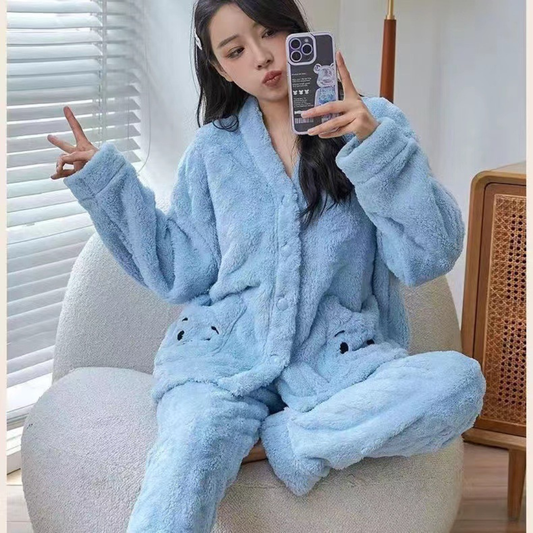 くまポケット付き もこもこコーラルフリースパジャマ