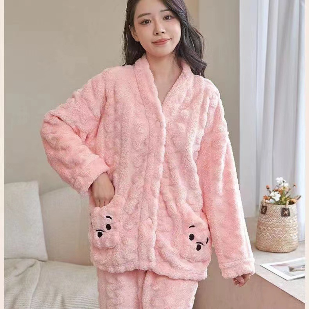 くまポケット付き もこもこコーラルフリースパジャマ