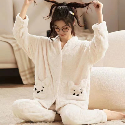 くまポケット付き もこもこコーラルフリースパジャマ