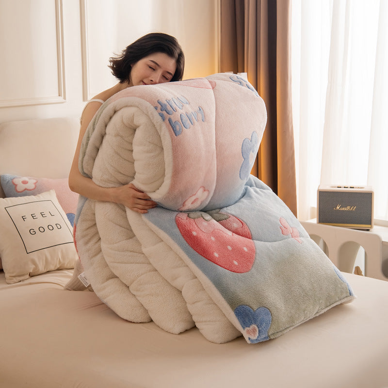 Hey Luna™  寒い夜も、もう怖くない」ふわもこ雪柄コーラルフリース毛布 – 極上のぬくもりをあなたに。