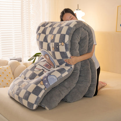 Hey Luna™  寒い夜も、もう怖くない」ふわもこ雪柄コーラルフリース毛布 – 極上のぬくもりをあなたに。