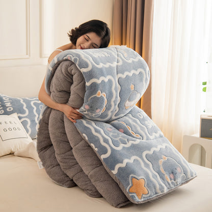 Hey Luna™  寒い夜も、もう怖くない」ふわもこ雪柄コーラルフリース毛布 – 極上のぬくもりをあなたに。